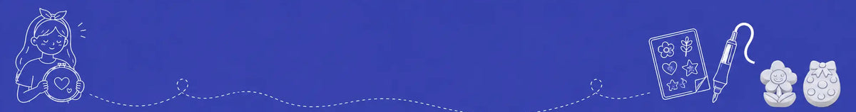 A blue banner-style graphic with white line-art illustrations, including a teddy bear on the left, a notebook and pen in the center-right, and two small animal faces on the far right.