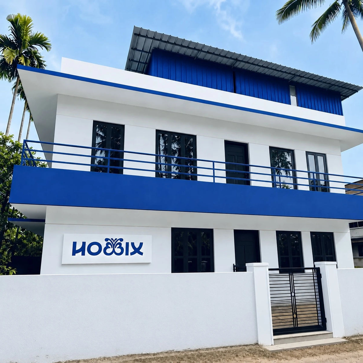 HOBBIX office building in Kerala with company board displayed on the exterior, representing the physical registered office.