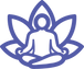 A stylized purple outline icon of a seated meditating figure inside a lotus flower shape on a white background.